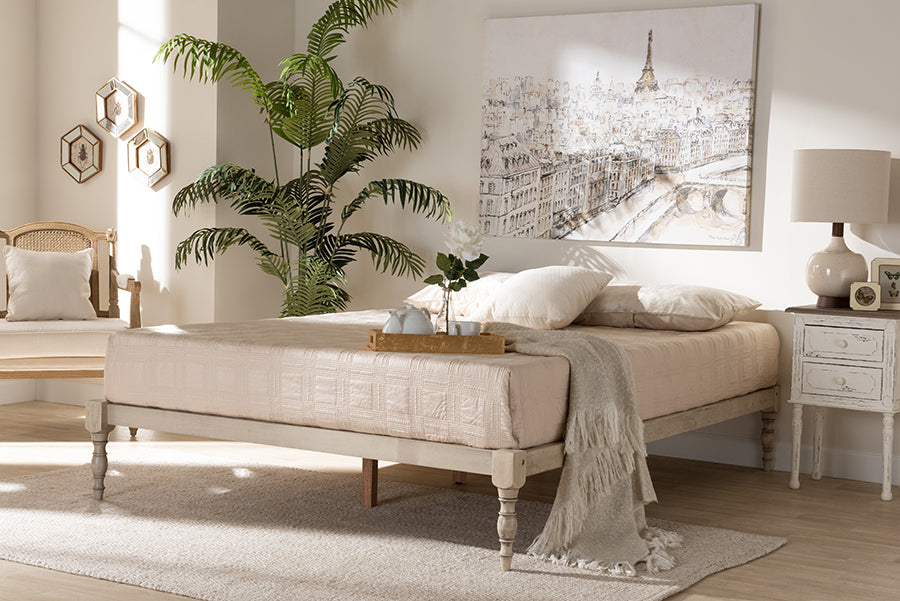 Baxton Studio Iseline Modern and Contemporary Antique White Finished Wood Queen Size Platform Bed Frame