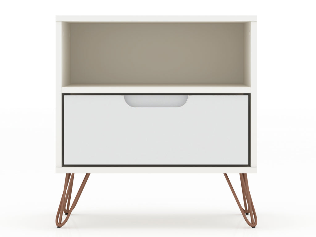 Manhattan Comfort Rockefeller Mid-Century Modern 20" Nightstand in White (1-Drawer)