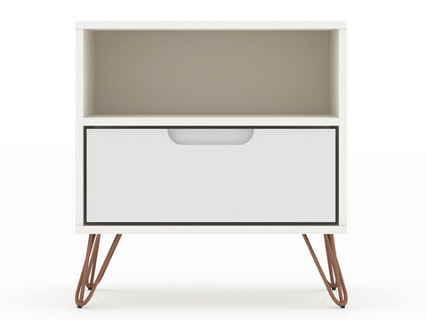Manhattan Comfort Rockefeller Mid-Century Modern 20" Nightstand in White (1-Drawer)