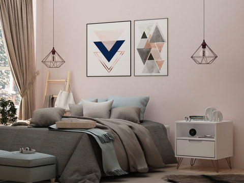 Manhattan Comfort Rockefeller Mid-Century Modern 20" Nightstand in White (1-Drawer)