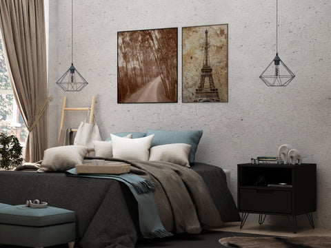 Manhattan Comfort Rockefeller Mid-Century Modern 20" Nightstand in Black (1-Drawer)