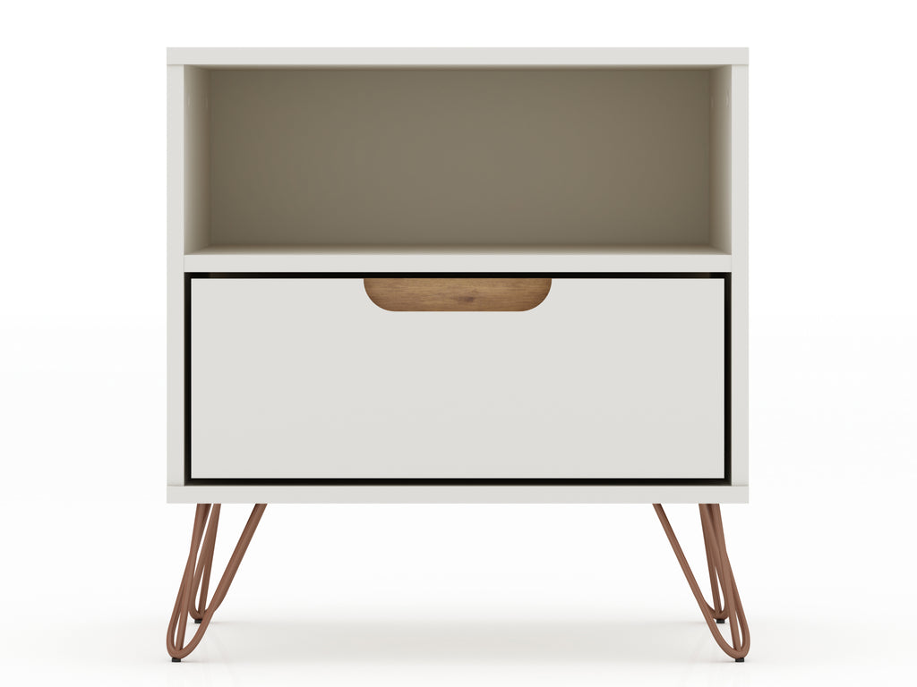 Manhattan Comfort Rockefeller Mid-Century Modern 20" Nightstand in Off White (1-Drawer)