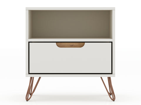 Manhattan Comfort Rockefeller Mid-Century Modern 20" Nightstand in Off White (1-Drawer)