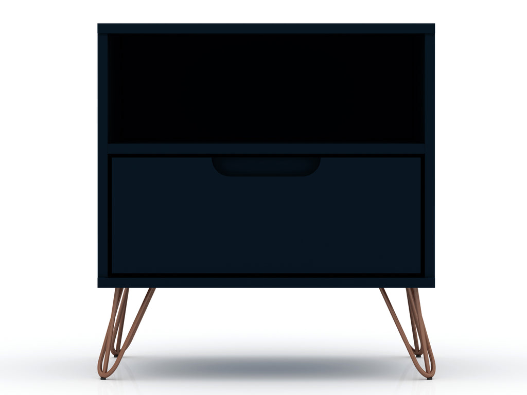 Manhattan Comfort Rockefeller Mid-Century Modern 20" Nightstand in Midnight Blue (1-Drawer)