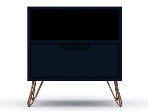 Manhattan Comfort Rockefeller Mid-Century Modern 20" Nightstand in Midnight Blue (1-Drawer)
