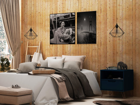 Manhattan Comfort Rockefeller Mid-Century Modern 20" Nightstand in Midnight Blue (1-Drawer)