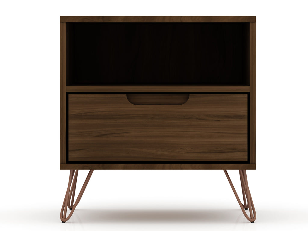 Manhattan Comfort Rockefeller Mid-Century Modern 20" Nightstand in Chestnut Brown (1-Drawer)