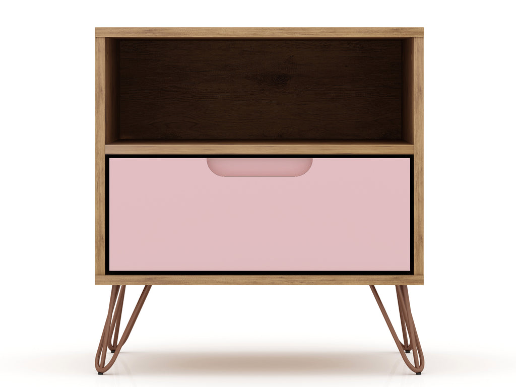 Manhattan Comfort Rockefeller Mid-Century Modern 20" Nightstand in Pink (1-Drawer)