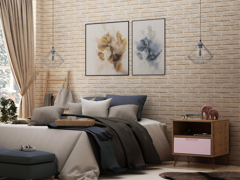 Manhattan Comfort Rockefeller Mid-Century Modern 20" Nightstand in Pink (1-Drawer)