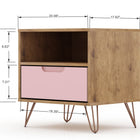 Manhattan Comfort Rockefeller Mid-Century Modern 20" Nightstand in Pink (1-Drawer)