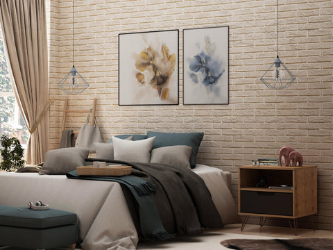 Manhattan Comfort Rockefeller Mid-Century Modern 20" Nightstand in Gray (1-Drawer)