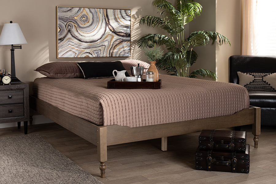 Baxton Studio Laure French Bohemian Weathered Grey Oak Finished Wood Queen Size Platform Bed Frame