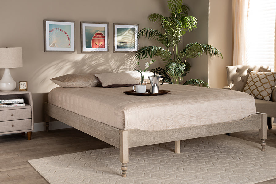 Baxton Studio Laure French Bohemian Antique White Oak Finished Wood Queen Size Platform Bed Frame