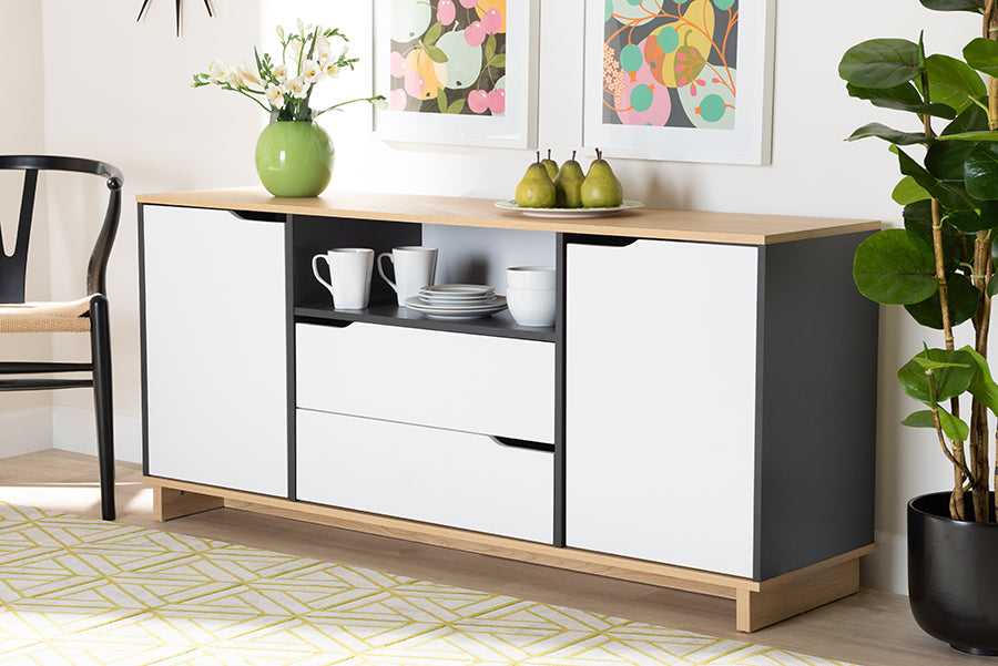 Baxton Studio Reed Mid-Century Modern Multicolor 2-Door Wood Dining Room Sideboard