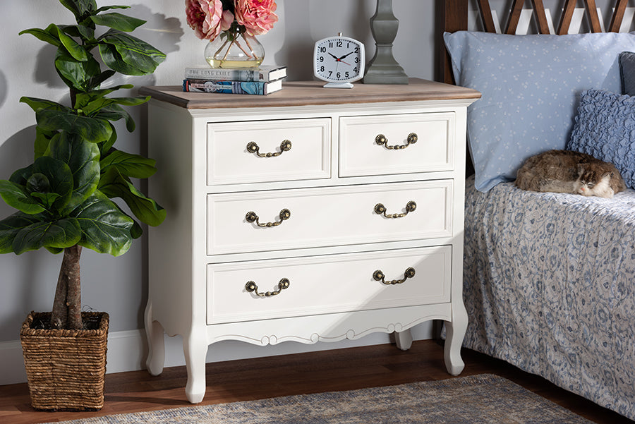 Baxton Studio Amalie Antique French Country Cottage Two-Tone White and Oak Finished 4-Drawer Accent Storage Cabinet
