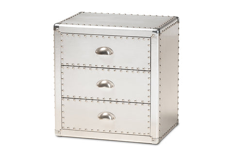 Baxton Studio Armel French Industrial Silver Metal 3-Drawer End Table