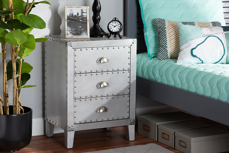 Baxton Studio Claude French Industrial Silver Metal 3-Drawer End Table