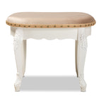 Baxton Studio Gabrielle Traditional French Country Provincial Sand Velvet Fabric Upholstered White-Finished Wood Vanity Ottoman