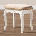 Baxton Studio Gabrielle Traditional French Country Provincial Sand Velvet Fabric Upholstered White-Finished Wood Vanity Ottoman