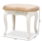 Baxton Studio Gabrielle Traditional French Country Provincial Sand Velvet Fabric Upholstered White-Finished Wood Vanity Ottoman