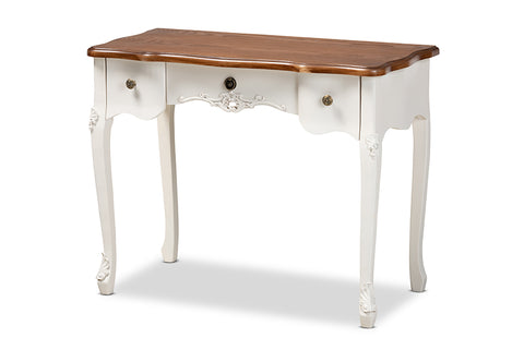 Baxton Studio Sophie Classic Traditional French Country White and Brown Finished Small 3-Drawer Wood Console Table
