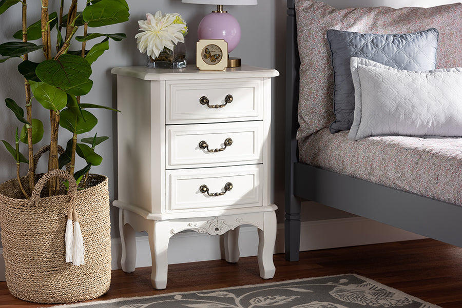Baxton Studio Gabrielle Traditional French Country Provincial White-Finished 3-Drawer Wood End Table