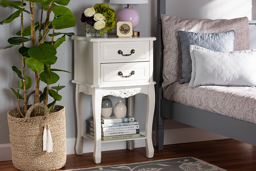 Baxton Studio Gabrielle Traditional French Country Provincial White-Finished 2-Drawer Wood End Table