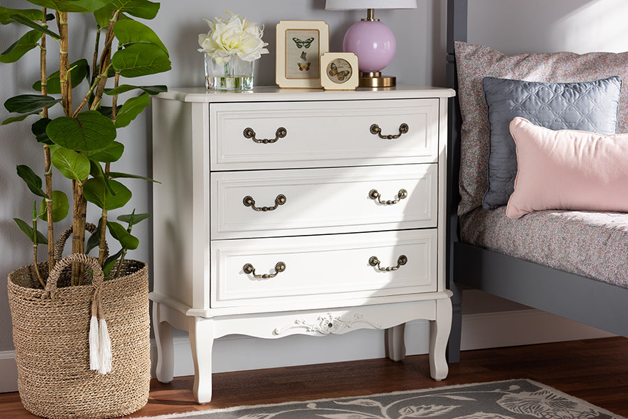 Baxton Studio Gabrielle Traditional French Country Provincial White-Finished 3-Drawer Wood Storage Cabinet