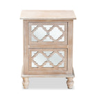 Baxton Studio Celia Transitional Rustic French Country White-Washed Wood and Mirror 2-Drawer Quatrefoil End Table