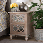 Baxton Studio Celia Transitional Rustic French Country White-Washed Wood and Mirror 2-Drawer Quatrefoil End Table