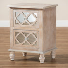 Baxton Studio Celia Transitional Rustic French Country White-Washed Wood and Mirror 2-Drawer Quatrefoil End Table