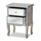 Baxton Studio Leonie Modern Transitional French Brushed Silver Finished Wood and Mirrored Glass 2-Drawer End Table