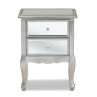 Baxton Studio Leonie Modern Transitional French Brushed Silver Finished Wood and Mirrored Glass 2-Drawer End Table