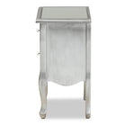Baxton Studio Leonie Modern Transitional French Brushed Silver Finished Wood and Mirrored Glass 2-Drawer End Table