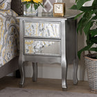 Baxton Studio Leonie Modern Transitional French Brushed Silver Finished Wood and Mirrored Glass 2-Drawer End Table