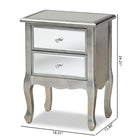 Baxton Studio Leonie Modern Transitional French Brushed Silver Finished Wood and Mirrored Glass 2-Drawer End Table