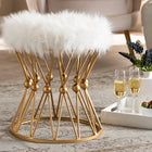 Baxton Studio Leonie Glam and Luxe White Faux Fur Upholstered Gold Finished Metal Ottoman