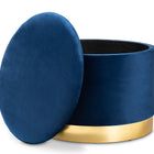 Baxton Studio Marisa Glam and Luxe Navy Blue Velvet Fabric Upholstered Gold Finished Storage Ottoman