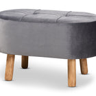 Baxton Studio Simone Mid-Century Modern Grey Velvet Fabric Upholstered Wood Ottoman