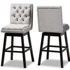 Baxton Studio Gregory Modern Transitional Light Grey Velvet Fabric Upholstered and Dark Brown Finished Wood 2-Piece Swivel Bar Stool Set Set