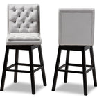 Baxton Studio Gregory Modern Transitional Light Grey Velvet Fabric Upholstered and Dark Brown Finished Wood 2-Piece Swivel Bar Stool Set Set