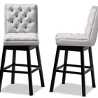 Baxton Studio Gregory Modern Transitional Light Grey Velvet Fabric Upholstered and Dark Brown Finished Wood 2-Piece Swivel Bar Stool Set Set