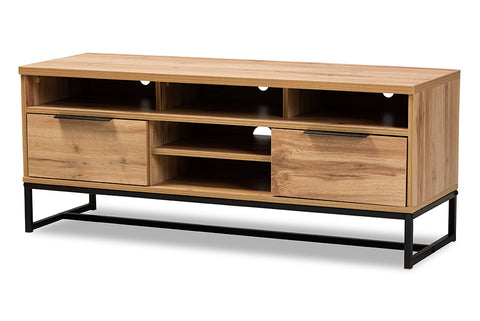 Baxton Studio Reid Modern and Contemporary Industrial Oak Finished Wood and Black Metal 2-Drawer TV Stand