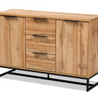 Baxton Studio Reid Modern and Contemporary Industrial Oak Finished Wood and Black Metal 3-Drawer Sideboard Buffet