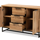 Baxton Studio Reid Modern and Contemporary Industrial Oak Finished Wood and Black Metal 3-Drawer Sideboard Buffet