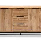 Baxton Studio Reid Modern and Contemporary Industrial Oak Finished Wood and Black Metal 3-Drawer Sideboard Buffet