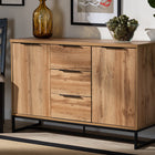 Baxton Studio Reid Modern and Contemporary Industrial Oak Finished Wood and Black Metal 3-Drawer Sideboard Buffet
