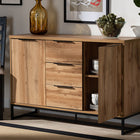 Baxton Studio Reid Modern and Contemporary Industrial Oak Finished Wood and Black Metal 3-Drawer Sideboard Buffet