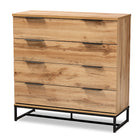 Baxton Studio Reid Modern and Contemporary Industrial Oak Finished Wood and Black Metal 4-Drawer Dresser