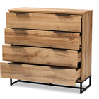 Baxton Studio Reid Modern and Contemporary Industrial Oak Finished Wood and Black Metal 4-Drawer Dresser